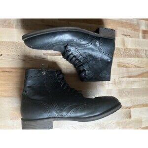 Blake McKay Men's Wingtip Brogue Ankle Boots Side Zip Black Leather 11, Unworn